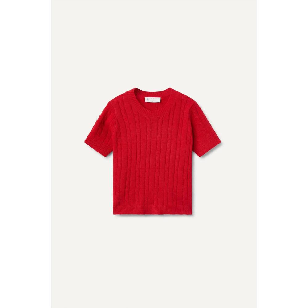 NEW COMPANIA FANTASTICA girl's short sleeve cable knit sweater in red